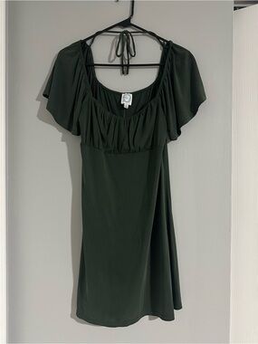 Francesca's Collections Dark Green Flutter Sleeve Mini Dress